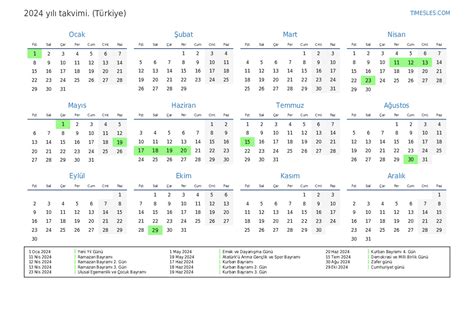 2024 Yılı Resmi Tatil ve Özel Gün Kutlamaları Takvimi