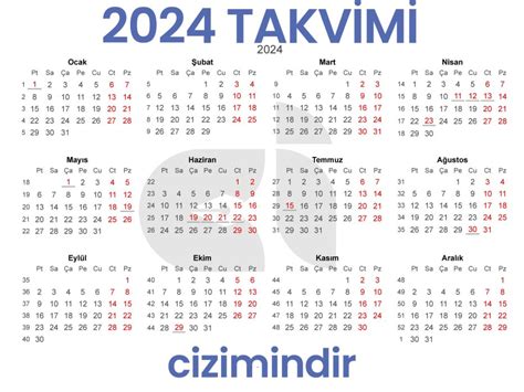 2024 Yılında Özel Günler ve Resmi Tatiller İçin Ücretsiz Takvim